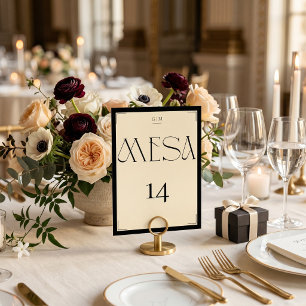 Elegante spanische schwarze creme-monogramm-tischk tischnummer