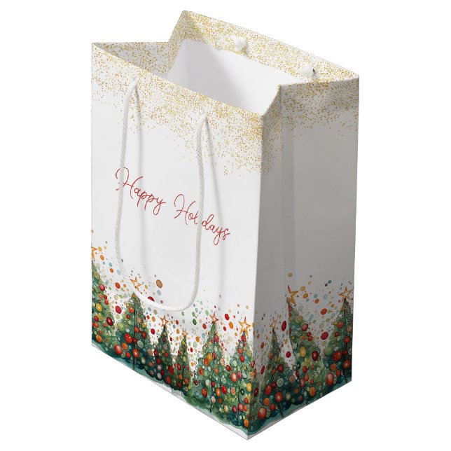 Elegante Sparkle Weihnachtsbaum-Geschenktasche Mittlere Geschenktüte (Vorderseite Schrägansicht)