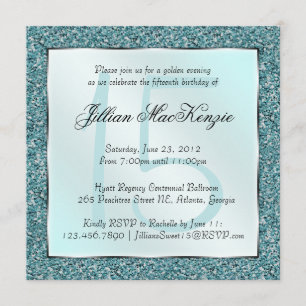 Elegante Sparkling Aquamarin Sweet 15 Glitzer Einl Einladung