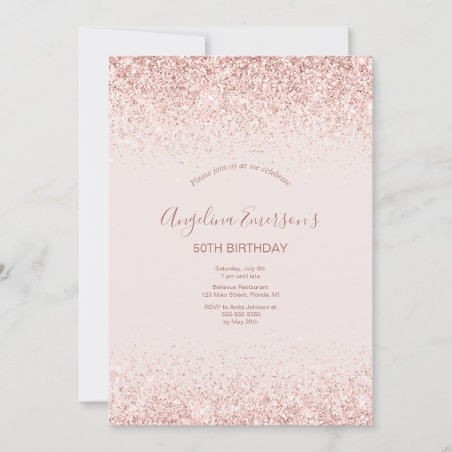 Elegante Sparkling Blush Geburtstag Einladung (Vorderseite)