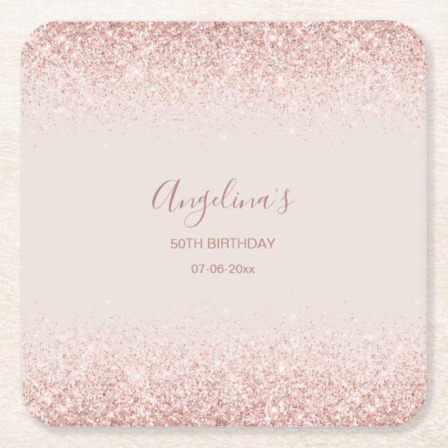 Elegante Sparkling Blush Geburtstag Rechteckiger Pappuntersetzer (Vorderseite)