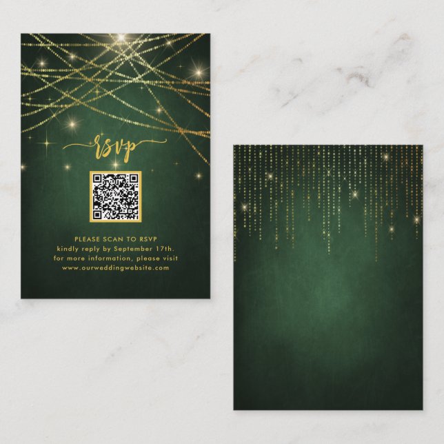 Elegante Sparkling Gold String Lights QR Code UAWG Begleitkarte (Vorne/Hinten)