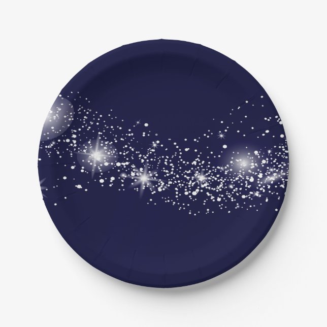 Elegante Sparkling Stars auf dem Blue Pappteller (Vorderseite)