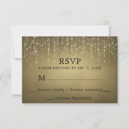 Elegante Sparkling String Lights Gold Wedding RSVP Karte
