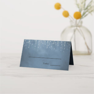 Elegante Sparkling String Lights Navy Blue Wedding Platzkarte