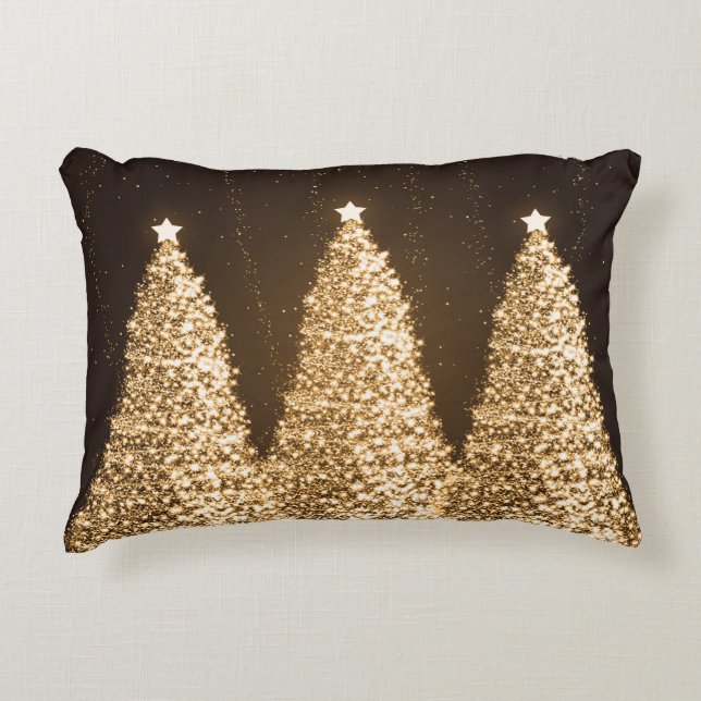 Elegante Sparkling Weihnachtsbaumen Gold Brown Zierkissen (Vorderseite)