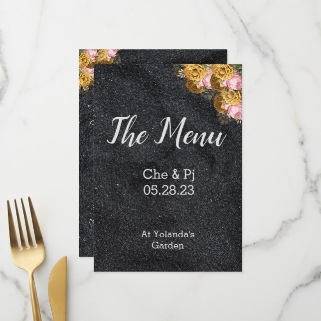 Elegante Speisekarte für Hochzeitstische Menükarte (Vorderseite/Rückseite Beispiel)