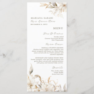 Elegante Speisekarte mit weißer Blüte in Quinceane Menükarte