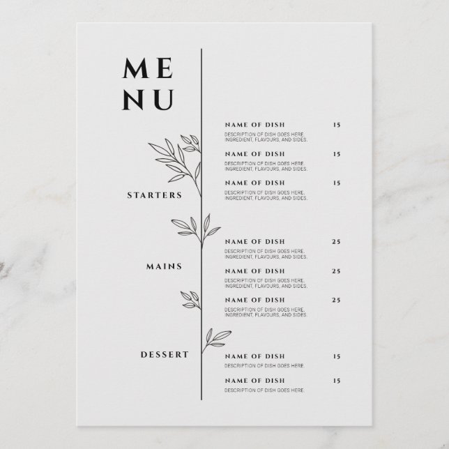 Elegante Speisekarte - Restaurant Minimalistisch Menükarte (Vorderseite)