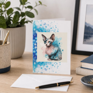 Elegante Sphinx Katzenkarte Blau Wasserfarbe Moder Karte