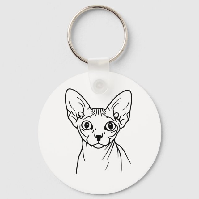 Elegante Sphynx-Katze Linienkunst Schlüsselanhänger (Vorderseite)