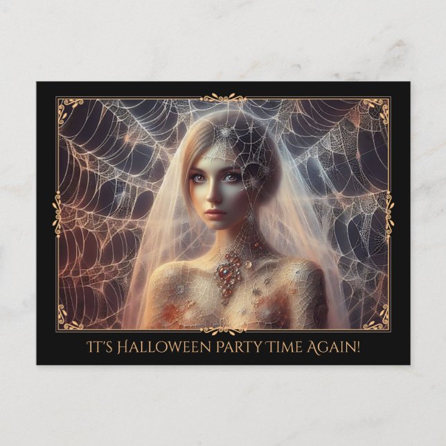 Elegante Spiderweb Girl Halloween Postcard Einladu Postkarte (Vorderseite)