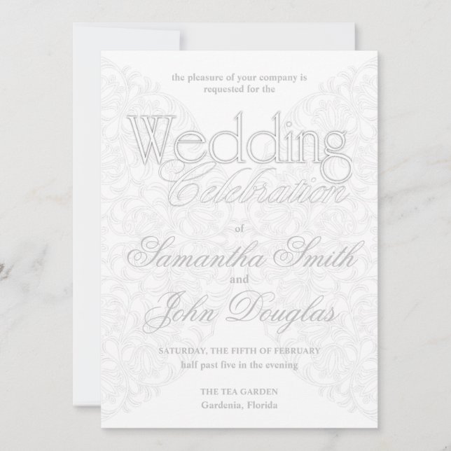 Elegante Spitzen Gray & White Moderne Minimalistis Einladung (Vorderseite)