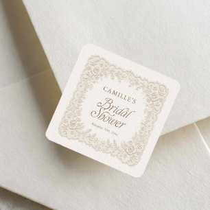 Elegante Spitzen-Hochzeitsdusche-Geschenk Quadratischer Aufkleber