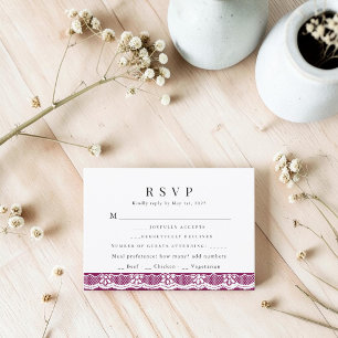 Elegante Spitzen-RSVP-Karte in Burgunderrot RSVP Karte