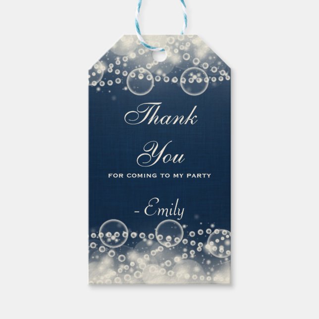 Elegante Spitzen und Perlen auf Blue Danke Geschenkanhänger (Vorderseite)