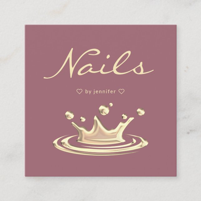 Elegante Splash Gold Polnische Moderne Nägel Rose Quadratische Visitenkarte (Vorderseite)