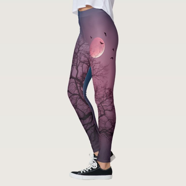 Elegante Spooky Halloween Themenbaum Mondwerk Leggings (Links)