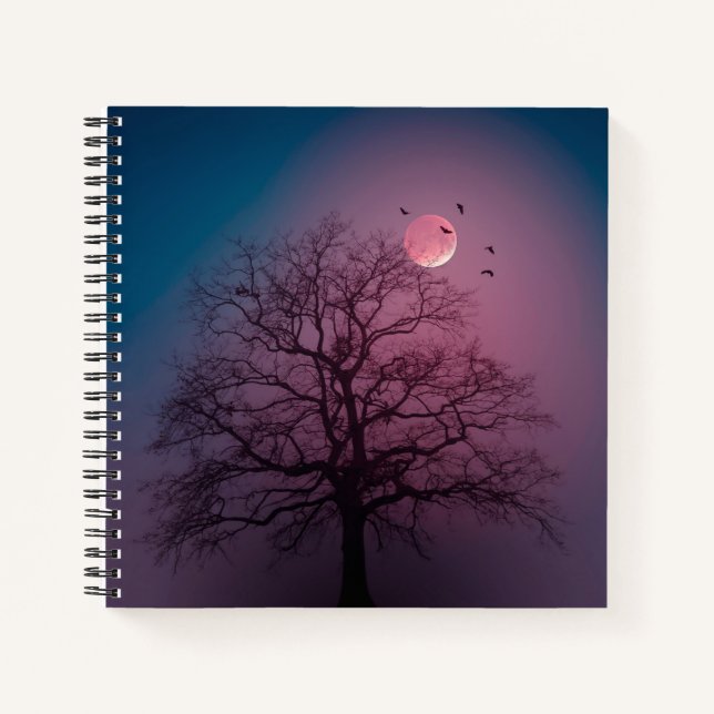 Elegante Spooky Halloween Themenbaum Mondwerk Notizbuch (Vorderseite)