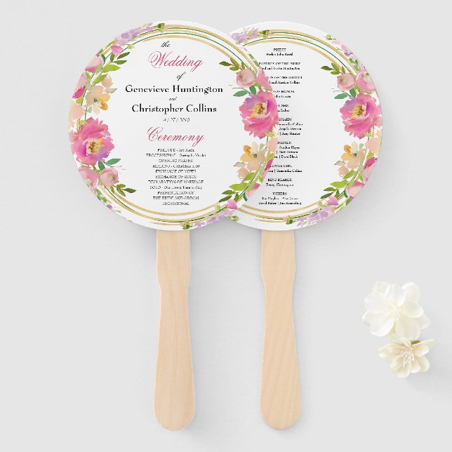 Elegante Spring Boho Floral Gold Hochzeit Fächer (Vorne und Hinten)