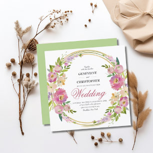 Elegante Spring Boho Floral Gold Square Hochzeit Einladung