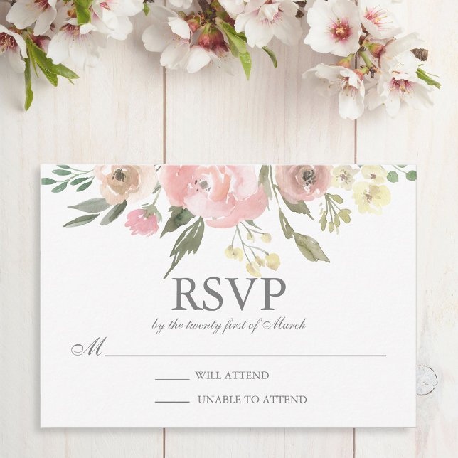 Elegante Spring Floral Blush Peony Wedding RSVP Karte (Von Creator hochgeladen)
