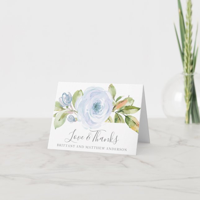 Elegante Spring Floral Dusty Blue Wedding Vielen D Dankeskarte (Vorderseite)