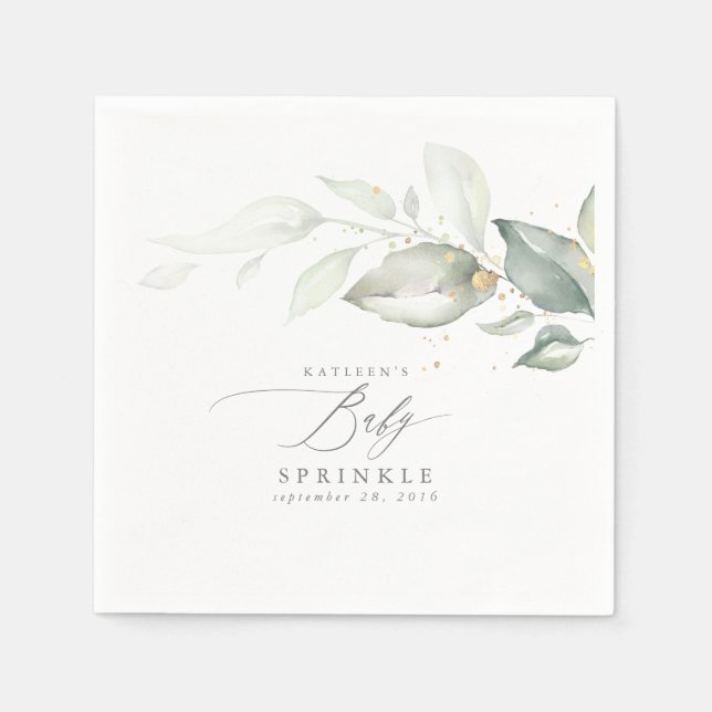 Elegante Spring Greenery Gold Foliage Baby Sprinkl Serviette (Vorderseite)