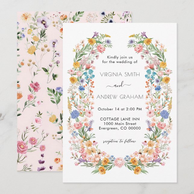 Elegante Spring Wildblume Meadow Garden Wedding Einladung (Vorne/Hinten)