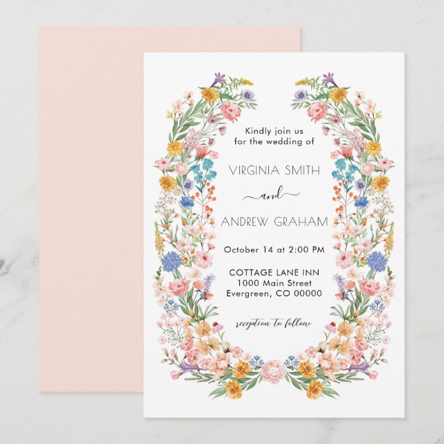 Elegante Spring Wildblume Meadow Garden Wedding Einladung (Vorne/Hinten)