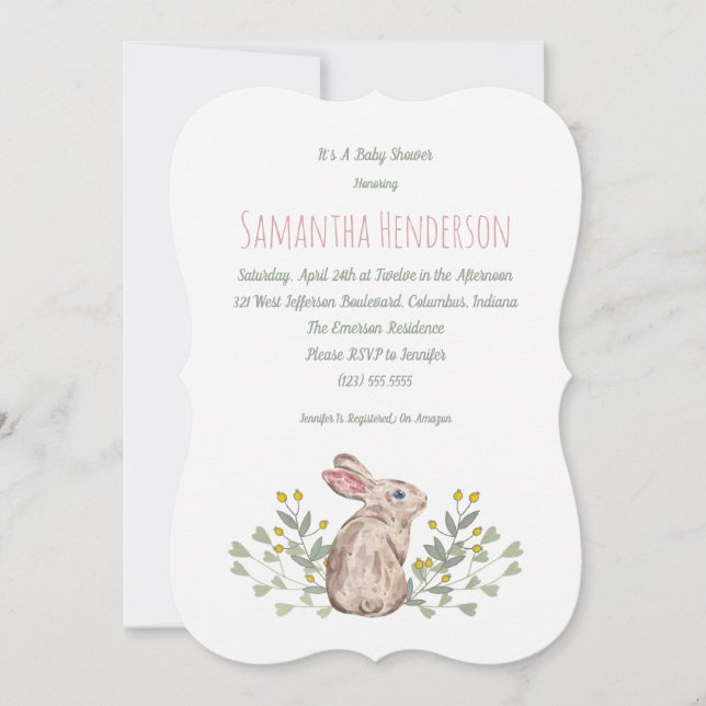 Elegante Spring Woodland Bunny Baby Dusche Einladu Einladung (Vorderseite)