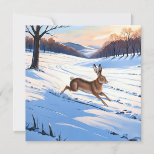 Elegante Sprünge des Hasen: Voller Winterfreude Feiertagskarte
