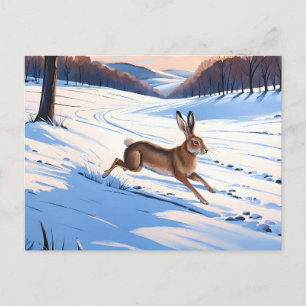 Elegante Sprünge des Hasen: Voller Winterfreude Postkarte
