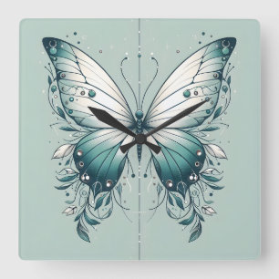 Elegante Square Butterfly Wall Clock Quadratische Wanduhr