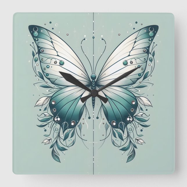 Elegante Square Butterfly Wall Clock Quadratische Wanduhr (Vorderseite)