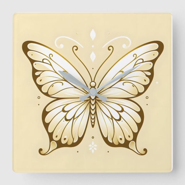 Elegante Square Butterfly Wall Clock Quadratische Wanduhr (Vorderseite)
