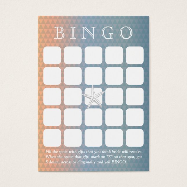 Elegante Starfish 5x5 Brautparty Bingo Card (Vorderseite)
