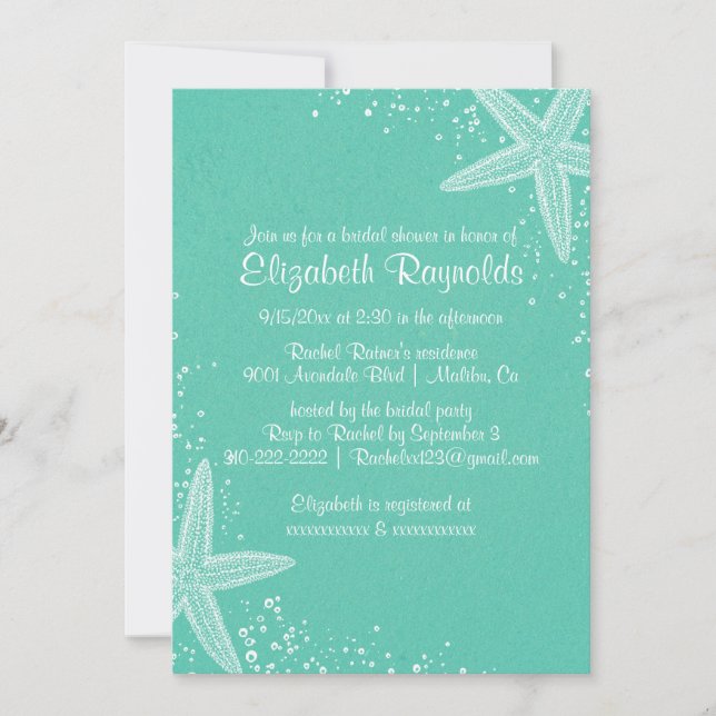 Elegante Starfish-Brautparty-Einladungen Einladung (Vorderseite)