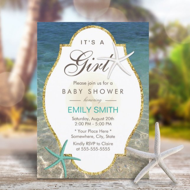 Elegante Starfish Tropical Beach Girl Babydusche Einladung (Von Creator hochgeladen)