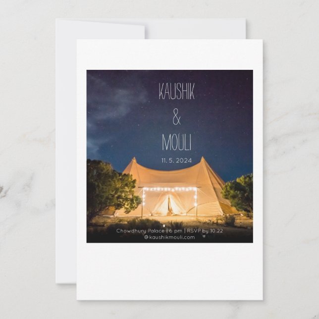 Elegante Stargazing Zelt Wedding Invitation Card Einladung (Vorderseite)