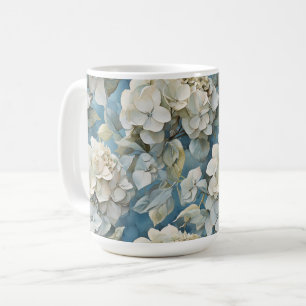 Elegante staubblaue aquamarine Blumenhydrangeas au Kaffeetasse