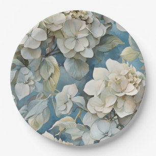 Elegante staubblaue aquamarine Blumenhydrangeas au Pappteller