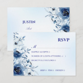 Elegante Staubblaue Aquarell-Blumen-RSVP-Karte RSVP Karte