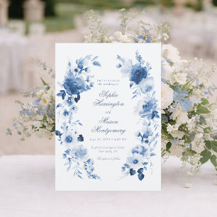 Elegante staubblaue Aquarell-Blumenhochzeit Einladung