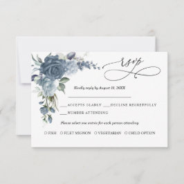 Elegante staubblaue Blumen-Hochzeitsantwortkarte RSVP Karte