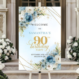 Elegante staubblaue Blumengestecke goldener Rahmen Poster