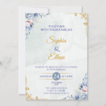 Elegante staubblaue Blumenhochzeits-Einladung