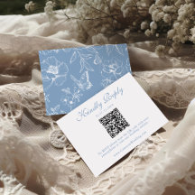 Elegante staubblaue Blumige QR-Code-Hochzeit RSVP