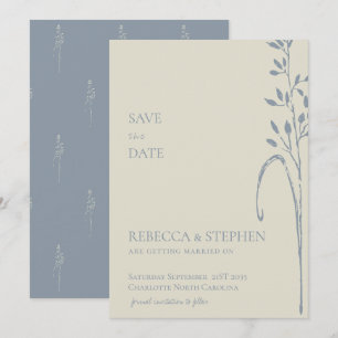 Elegante staubblaue boho Save-the-Date-Einladung Einladung