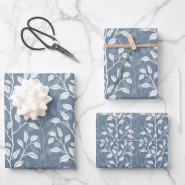 Elegante staubblaue botanische Blattsilhouette Geschenkpapier Set